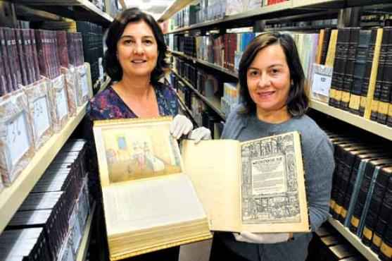 Rosa Paganine e Maria Cristina Silvestre mostram algumas obras que já estão passando pelo processo de digitalização (Bruno Peres/CB/D.A Press) Rosa Paganine e Maria Cristina Silvestre mostram algumas obras que já estão passando pelo processo de digitalização (Bruno Peres/CB/D.A Press)