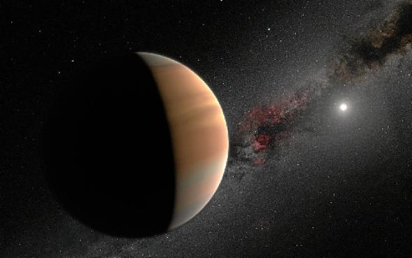 Concepção artística de um exoplaneta orbitando sua estrela-mãe: H20 menos abundantes que de outros elementos (IAU/M. Kornmesser/N. Risinger/Divulgação)