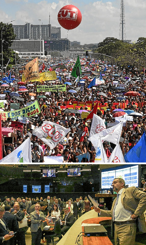 Os atos contra o bloqueio de verbas das universidades públicas ocorreram em todas as capitais do país. Em Brasília, o protesto reuniu %u2014 segundo a PM %u2014 cerca de 6 mil pessoas na Esplanada dos Ministérios. No fim, houve confronto com policiais, e três manifestantes foram presos. O presidente Jair Bolsonaro, que está em Dallas (EUA), onde foi receber prêmio da Câmara de Comércio Brasil-Estados Unidos, criticou participantes dos protestos. 