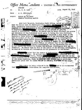 Documento de comunicação interna do FBI que reporta sobre uma testemunha que teria 
