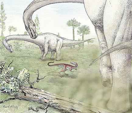 Ilustração do Dreadnoughtus schrani: apesar do tamanho, ele não ameaçava outros bichos, por ser herbívoro